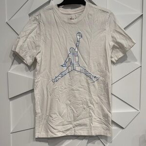 Jordan White Short Sleeve Tee with Blue Outline Jumpman